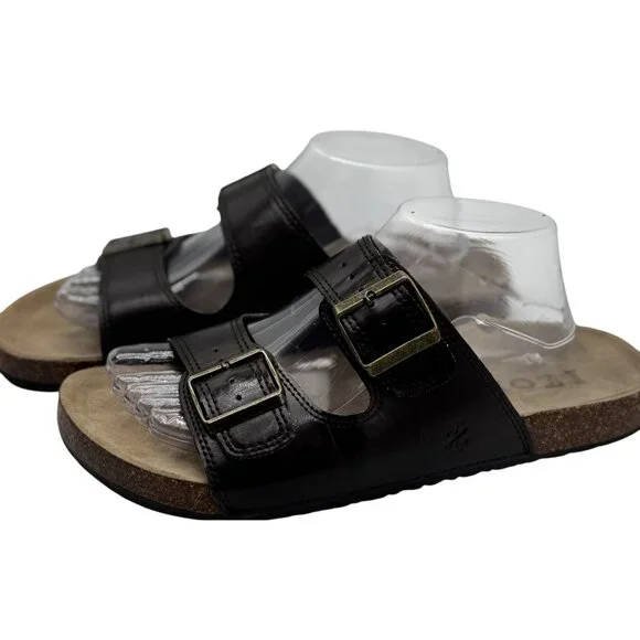 Izod Size 9 Men Nathaniel Black Sandals  Adjustable Buckles & Cushioned Footbed - Picture 6 of 11